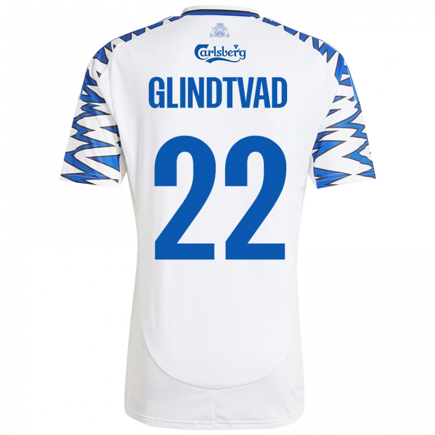 Niño Camiseta William Glindtvad #22 Blanco Azul Cielo 1ª Equipación 2024/25 La Camisa Chile