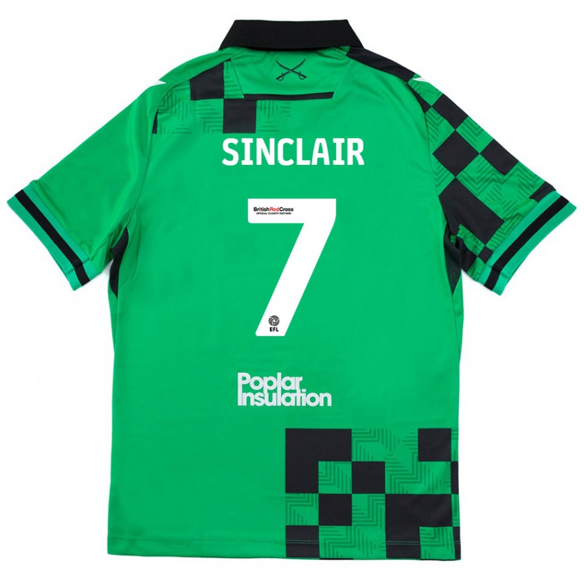 Niño Camiseta Scott Sinclair #7 Verde Negro 2ª Equipación 2024/25 La Camisa Chile