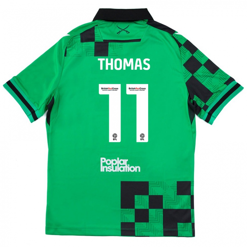 Niño Camiseta Luke Thomas #11 Verde Negro 2ª Equipación 2024/25 La Camisa Chile