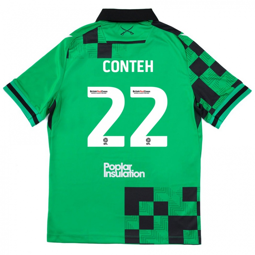 Niño Camiseta Kamil Conteh #22 Verde Negro 2ª Equipación 2024/25 La Camisa Chile