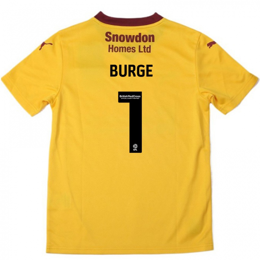 Niño Camiseta Lee Burge #1 Naranja Borgoña 2ª Equipación 2024/25 La Camisa Chile