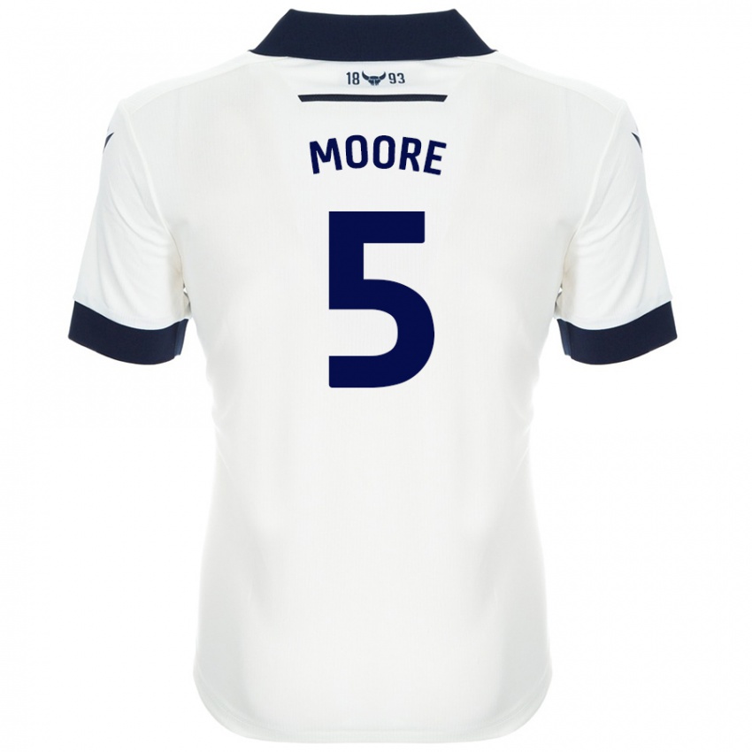 Niño Camiseta Elliott Moore #5 Blanco Azul Marino 2ª Equipación 2024/25 La Camisa Chile