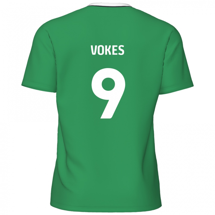 Niño Camiseta Sam Vokes #9 Verde Rayas Blancas 2ª Equipación 2024/25 La Camisa Chile