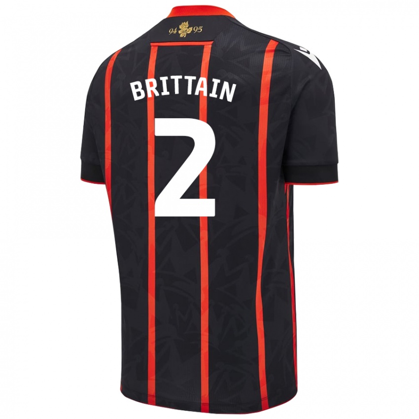 Niño Camiseta Callum Brittain #2 Negro Rojo 2ª Equipación 2024/25 La Camisa Chile