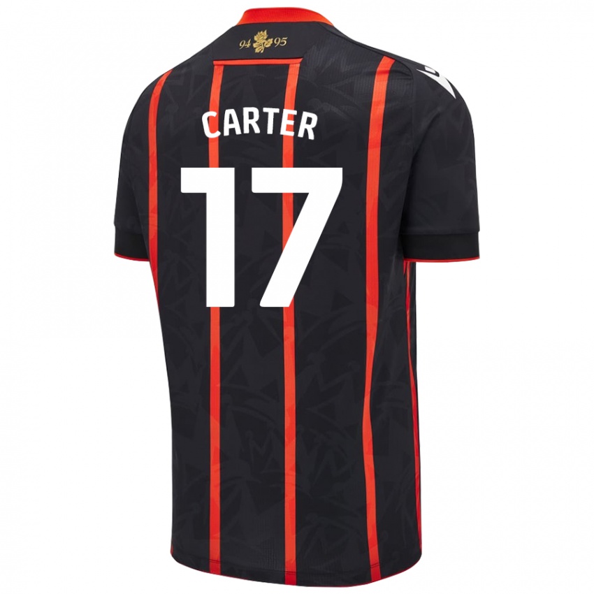 Niño Camiseta Hayden Carter #17 Negro Rojo 2ª Equipación 2024/25 La Camisa Chile