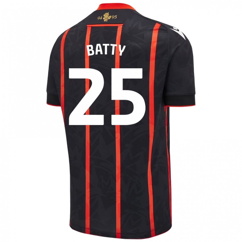 Niño Camiseta Jake Batty #25 Negro Rojo 2ª Equipación 2024/25 La Camisa Chile