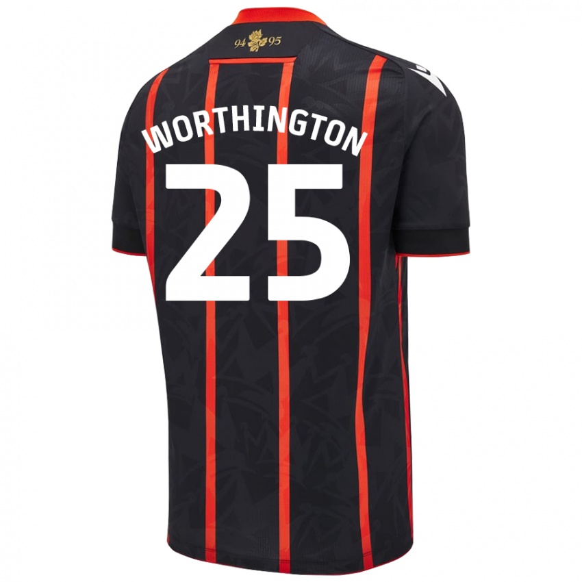 Niño Camiseta Nicola Worthington #25 Negro Rojo 2ª Equipación 2024/25 La Camisa Chile