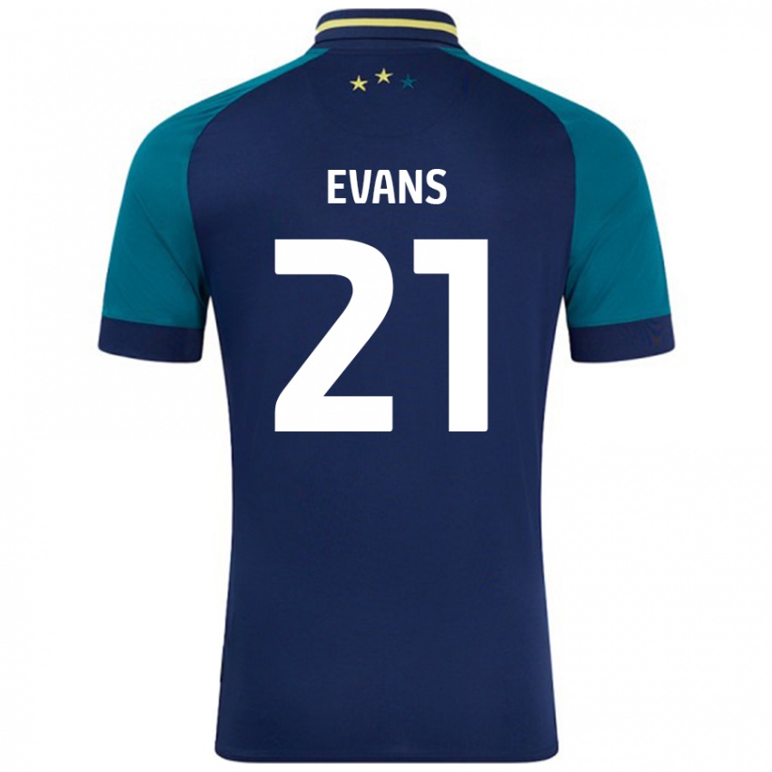 Niño Camiseta Antony Evans #21 Azul Marino Verde Oscuro 2ª Equipación 2024/25 La Camisa Chile