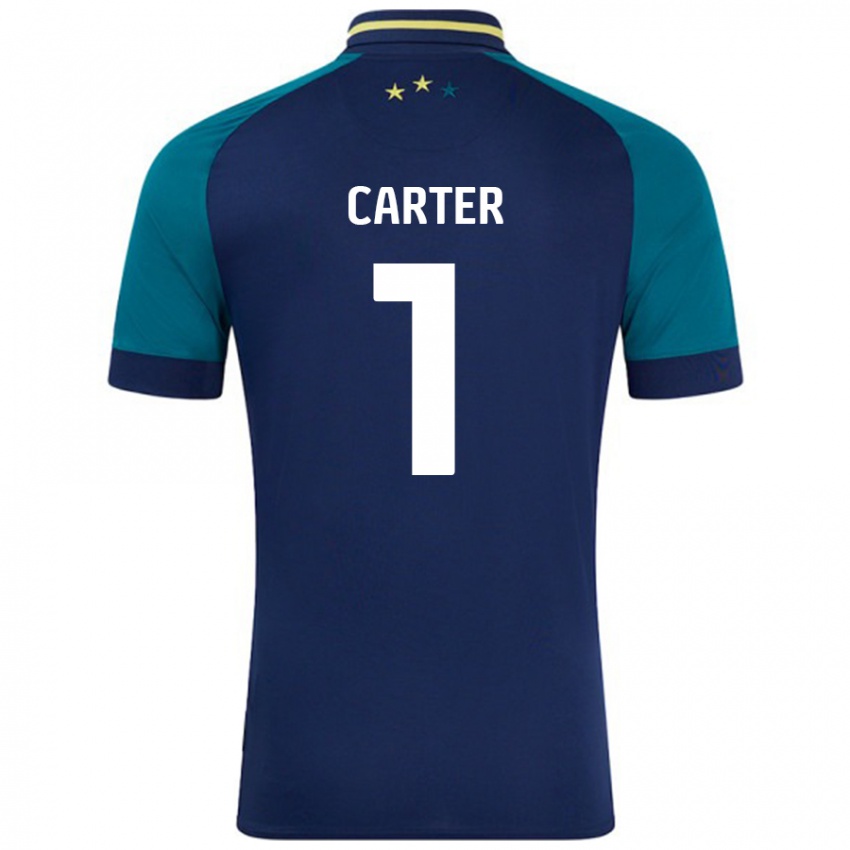 Niño Camiseta Laura Carter #1 Azul Marino Verde Oscuro 2ª Equipación 2024/25 La Camisa Chile