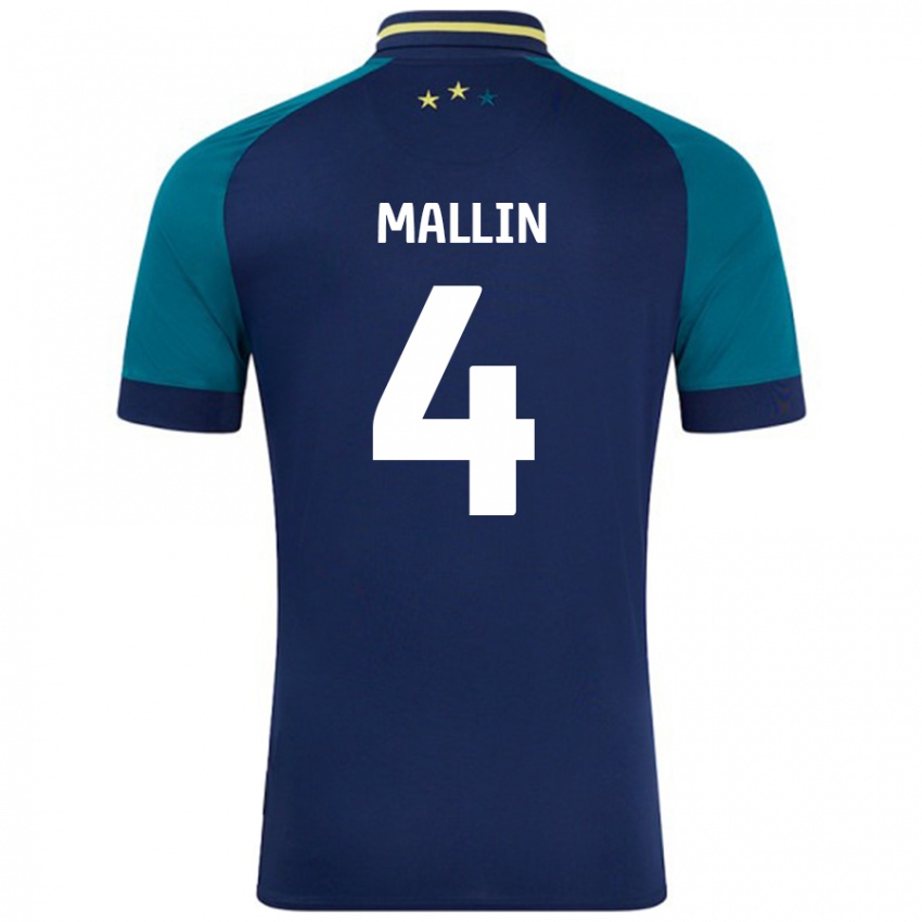 Niño Camiseta Kate Mallin #4 Azul Marino Verde Oscuro 2ª Equipación 2024/25 La Camisa Chile