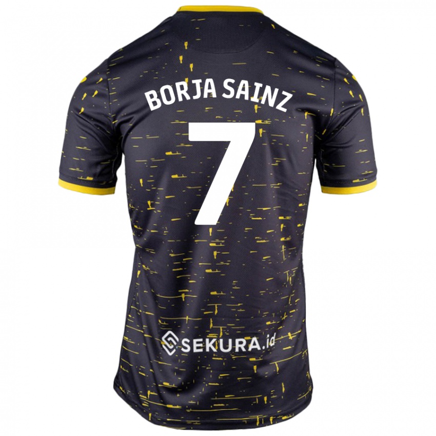 Niño Camiseta Borja Sainz #7 Negro Amarillo 2ª Equipación 2024/25 La Camisa Chile