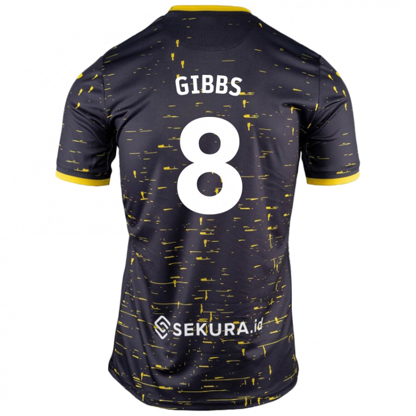 Niño Camiseta Liam Gibbs #8 Negro Amarillo 2ª Equipación 2024/25 La Camisa Chile