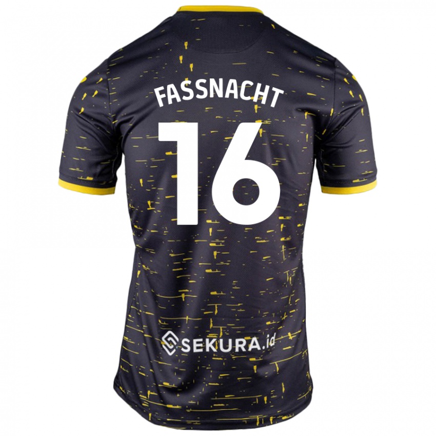 Niño Camiseta Christian Fassnacht #16 Negro Amarillo 2ª Equipación 2024/25 La Camisa Chile