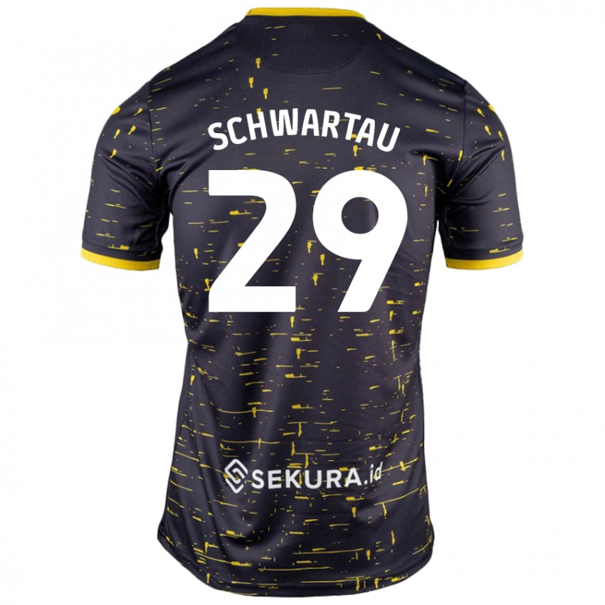 Niño Camiseta Oscar Schwartau #29 Negro Amarillo 2ª Equipación 2024/25 La Camisa Chile