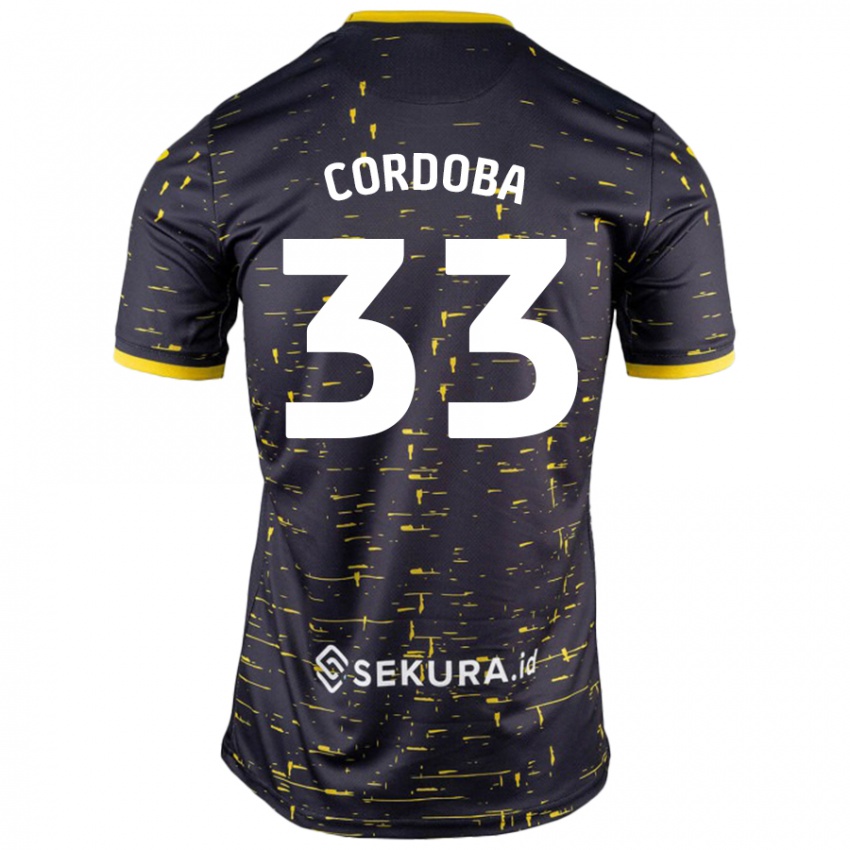 Niño Camiseta José Córdoba #33 Negro Amarillo 2ª Equipación 2024/25 La Camisa Chile