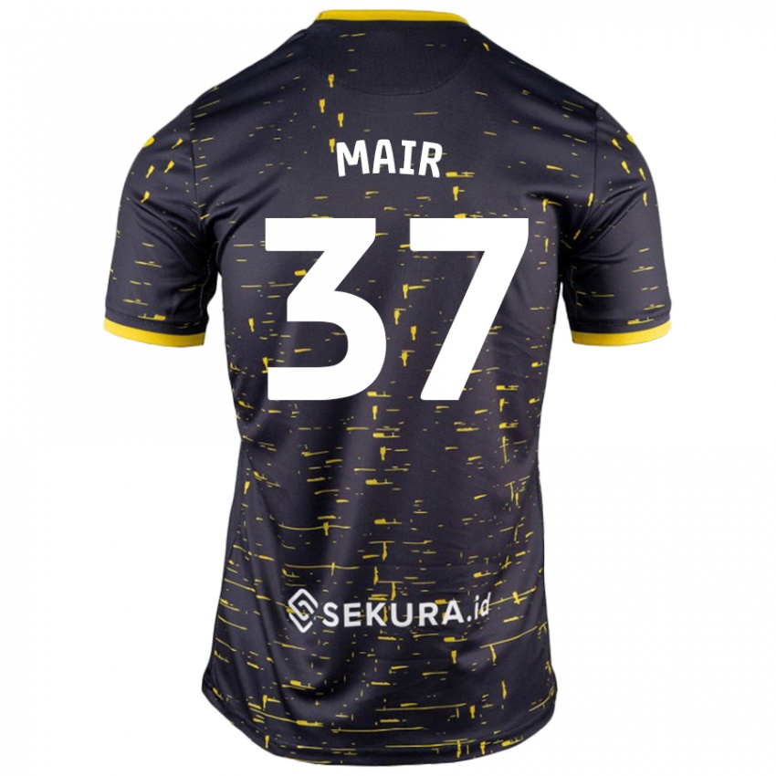 Niño Camiseta Archie Mair #37 Negro Amarillo 2ª Equipación 2024/25 La Camisa Chile