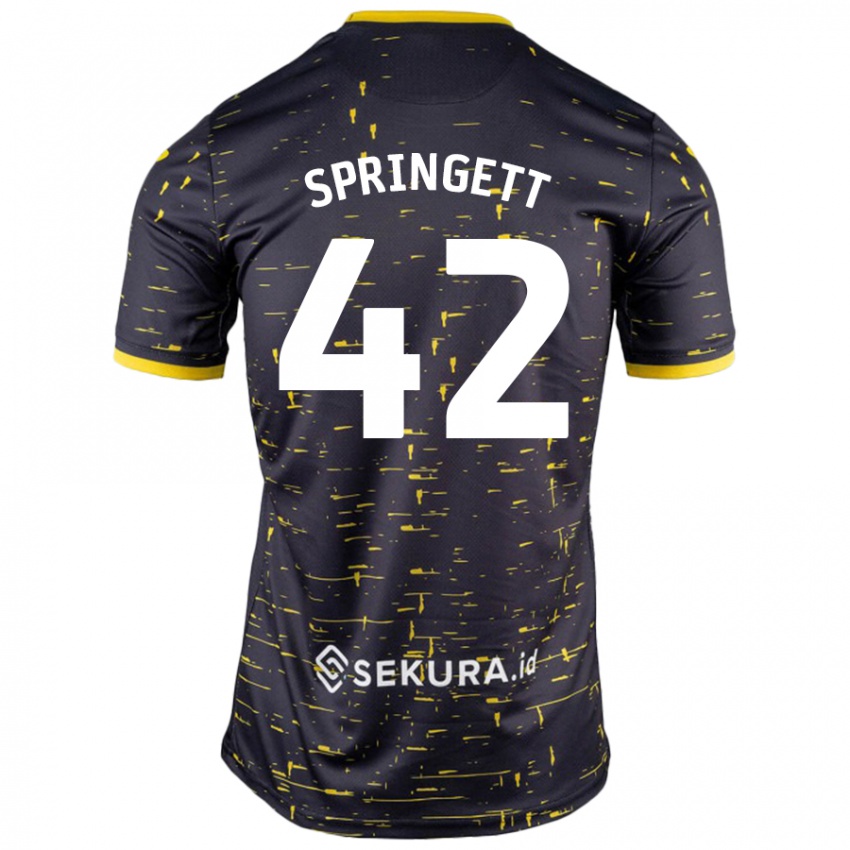 Niño Camiseta Tony Springett #42 Negro Amarillo 2ª Equipación 2024/25 La Camisa Chile