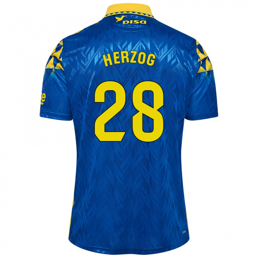 Niño Camiseta Juanma Herzog #28 Azul Amarillo 2ª Equipación 2024/25 La Camisa Chile