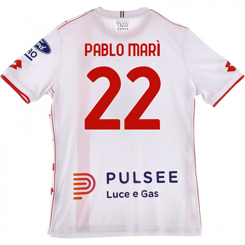 Niño Camiseta Pablo Marí #22 Blanco Rojo 2ª Equipación 2024/25 La Camisa Chile