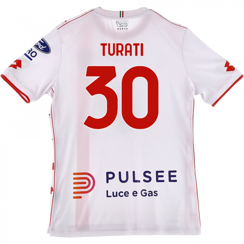 Niño Camiseta Stefano Turati #30 Blanco Rojo 2ª Equipación 2024/25 La Camisa Chile