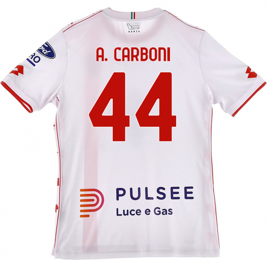 Niño Camiseta Andrea Carboni #44 Blanco Rojo 2ª Equipación 2024/25 La Camisa Chile