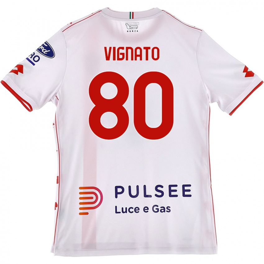 Niño Camiseta Samuele Vignato #80 Blanco Rojo 2ª Equipación 2024/25 La Camisa Chile