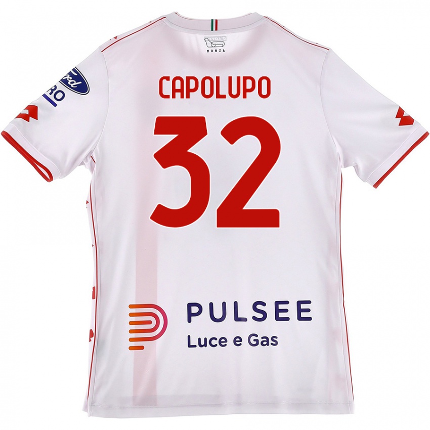 Niño Camiseta Samuele Capolupo #32 Blanco Rojo 2ª Equipación 2024/25 La Camisa Chile