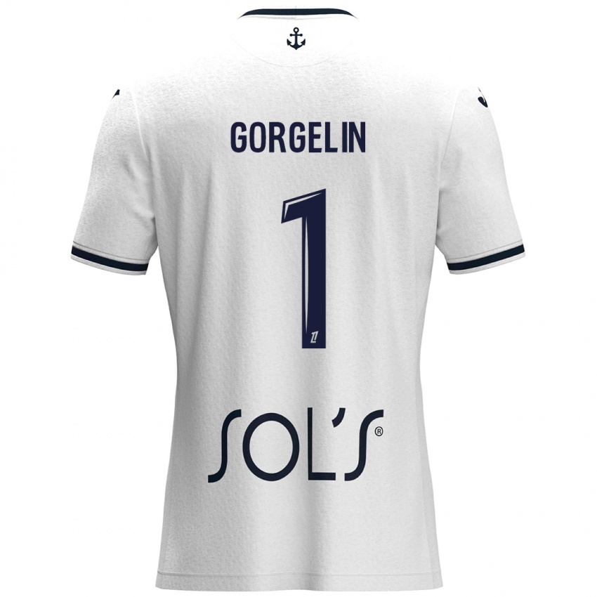 Niño Camiseta Mathieu Gorgelin #1 Blanco Azul Oscuro 2ª Equipación 2024/25 La Camisa Chile