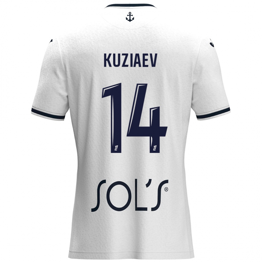 Niño Camiseta Daler Kuzyaev #14 Blanco Azul Oscuro 2ª Equipación 2024/25 La Camisa Chile