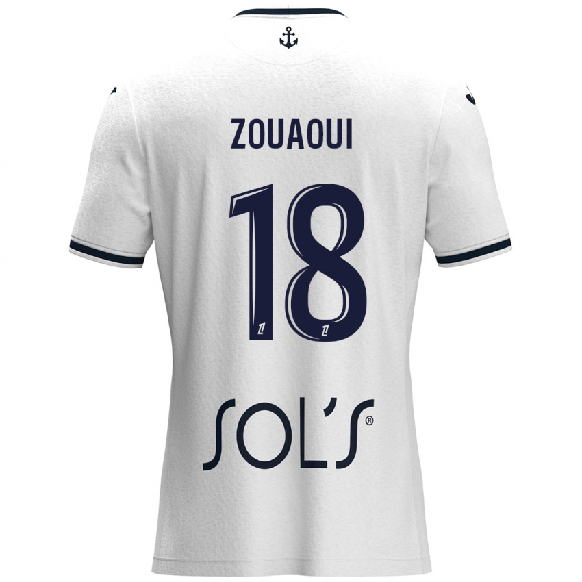 Niño Camiseta Yanis Zouaoui #18 Blanco Azul Oscuro 2ª Equipación 2024/25 La Camisa Chile