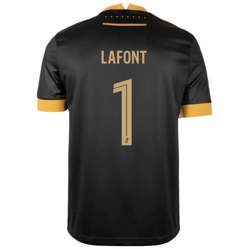 Niño Camiseta Alban Lafont #1 Negro Marrón 2ª Equipación 2024/25 La Camisa Chile