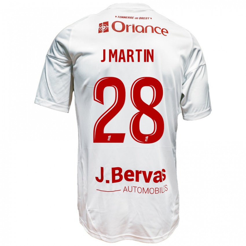 Niño Camiseta Jonas Martin #28 Blanco Rojo 2ª Equipación 2024/25 La Camisa Chile