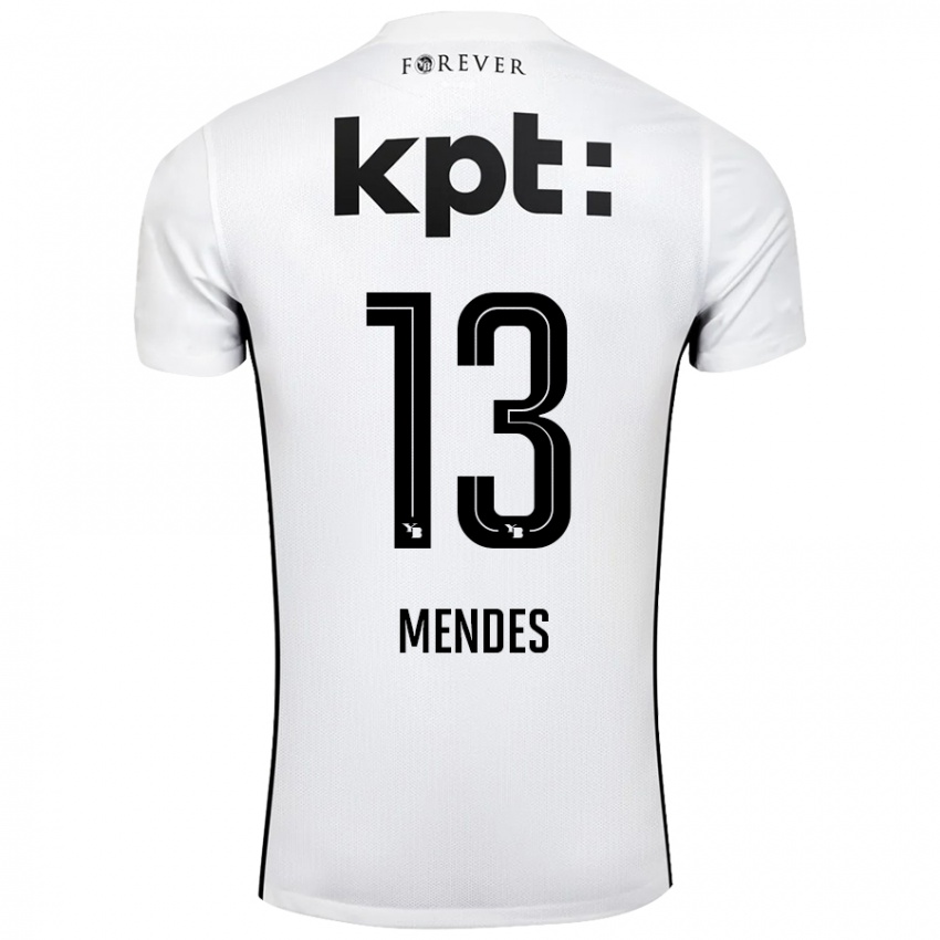 Niño Camiseta Daniel Mendes #13 Blanco Negro 2ª Equipación 2024/25 La Camisa Chile