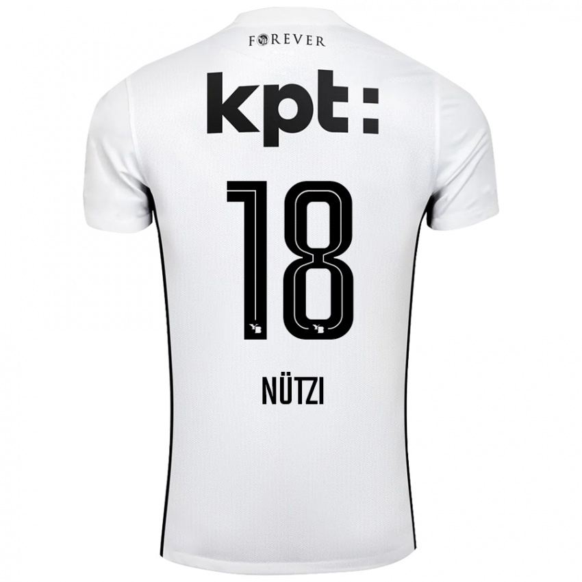 Niño Camiseta Timon Nützi #18 Blanco Negro 2ª Equipación 2024/25 La Camisa Chile