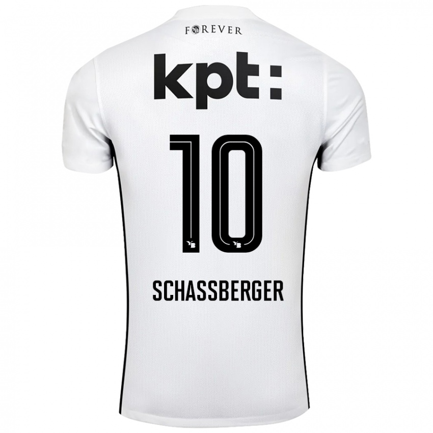 Niño Camiseta Julia Schassberger #10 Blanco Negro 2ª Equipación 2024/25 La Camisa Chile