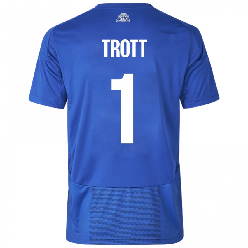 Niño Camiseta Nathan Trott #1 Blanco Azul 2ª Equipación 2024/25 La Camisa Chile