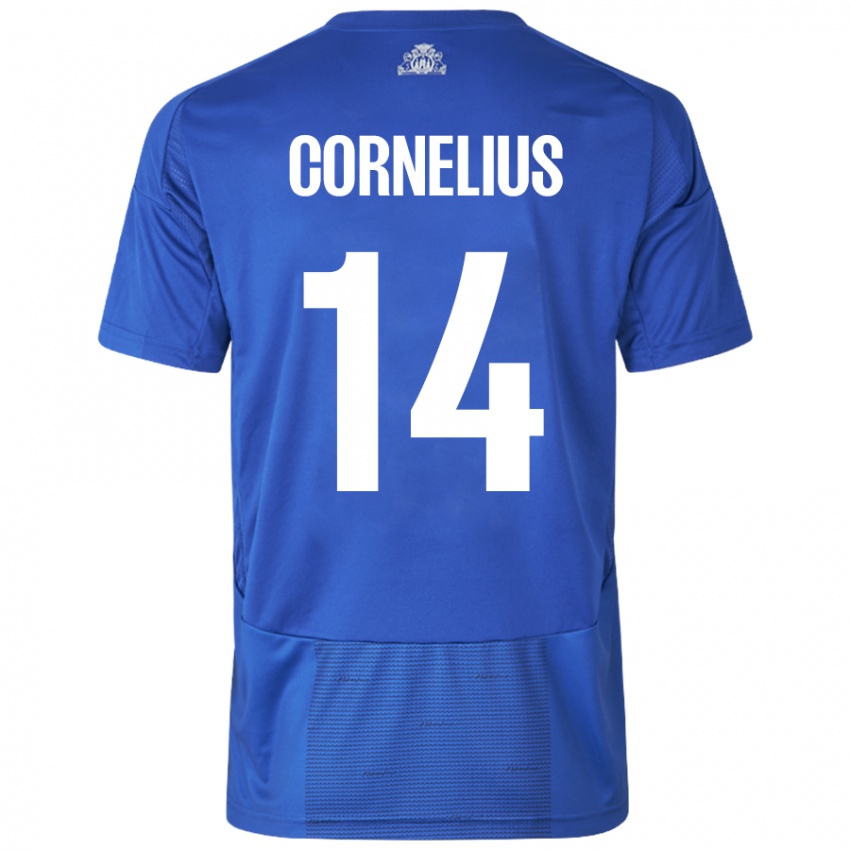 Niño Camiseta Andreas Cornelius #14 Blanco Azul 2ª Equipación 2024/25 La Camisa Chile