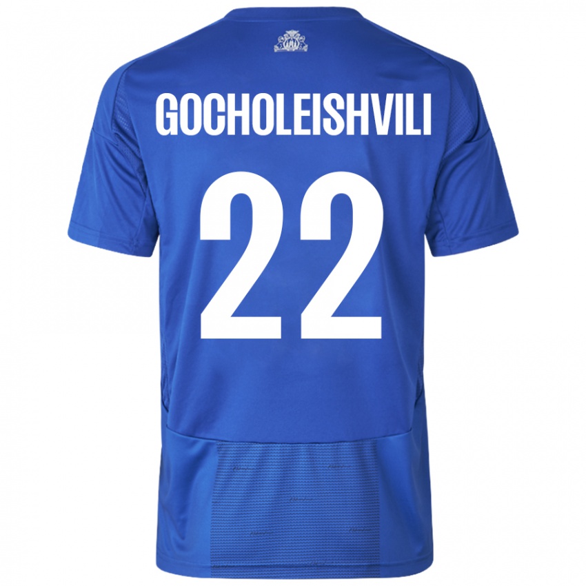 Niño Camiseta Giorgi Gocholeishvili #22 Blanco Azul 2ª Equipación 2024/25 La Camisa Chile