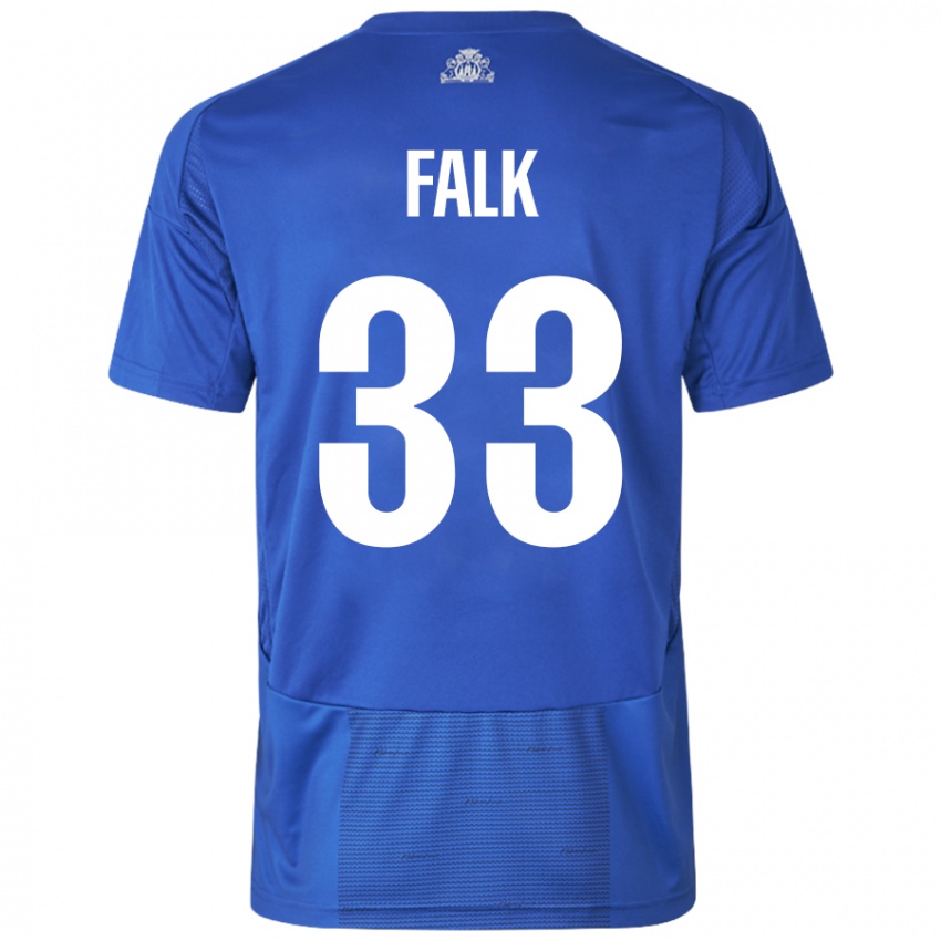 Niño Camiseta Rasmus Falk #33 Blanco Azul 2ª Equipación 2024/25 La Camisa Chile