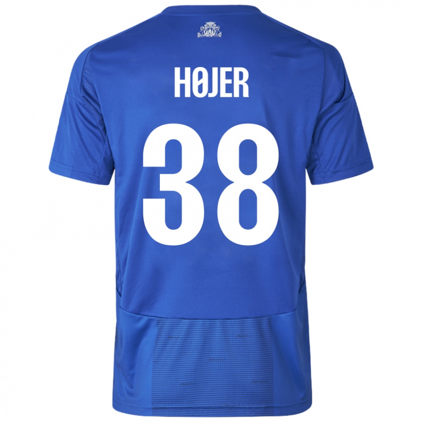 Niño Camiseta Oliver Højer #38 Blanco Azul 2ª Equipación 2024/25 La Camisa Chile