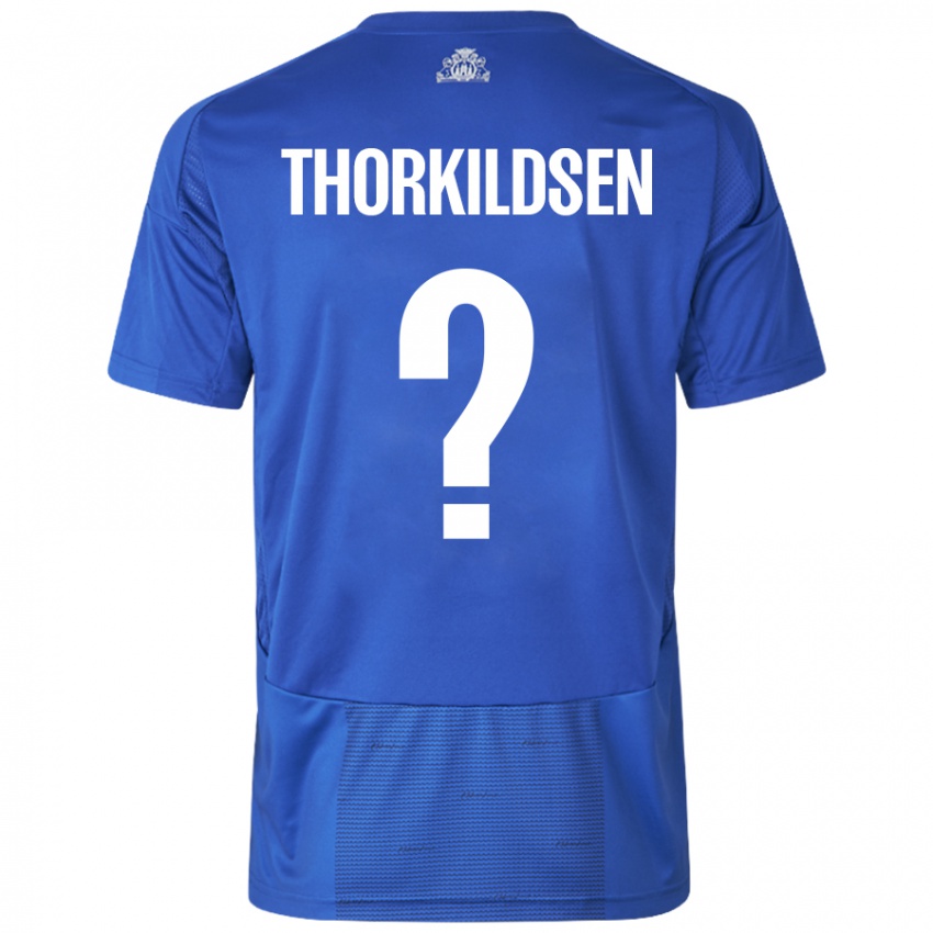 Niño Camiseta Elias Thorkildsen #0 Blanco Azul 2ª Equipación 2024/25 La Camisa Chile