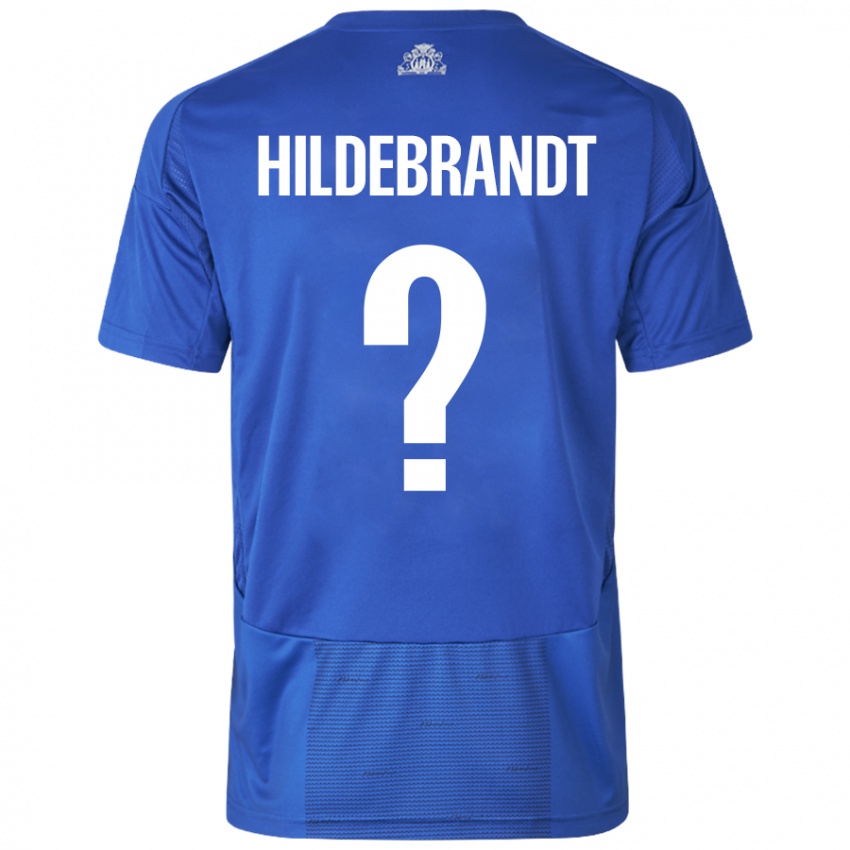 Niño Camiseta Sylvester Hildebrandt #0 Blanco Azul 2ª Equipación 2024/25 La Camisa Chile