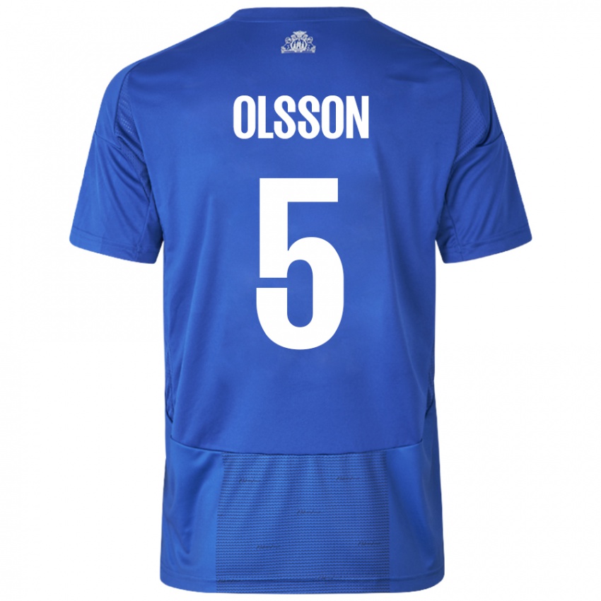 Niño Camiseta Cornelius Olsson #5 Blanco Azul 2ª Equipación 2024/25 La Camisa Chile