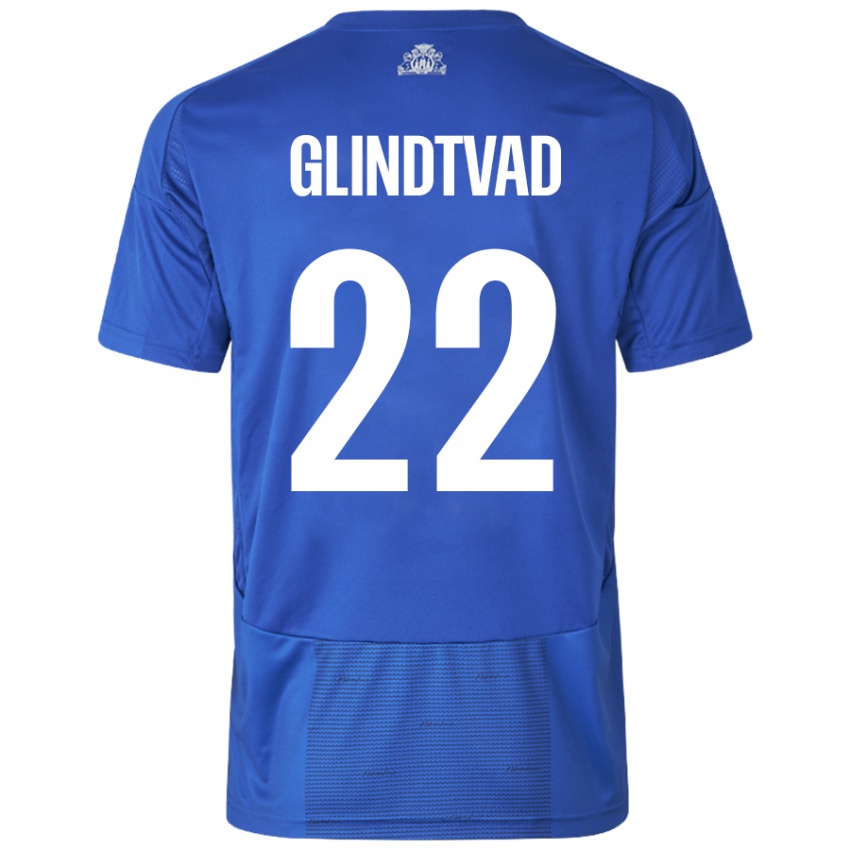 Niño Camiseta William Glindtvad #22 Blanco Azul 2ª Equipación 2024/25 La Camisa Chile