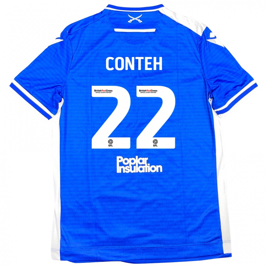 Hombre Camiseta Kamil Conteh #22 Azul Blanco 1ª Equipación 2024/25 La Camisa Chile