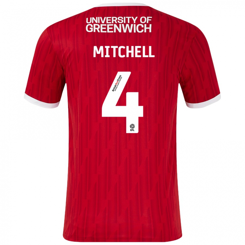 Hombre Camiseta Alex Mitchell #4 Rojo Blanco 1ª Equipación 2024/25 La Camisa Chile