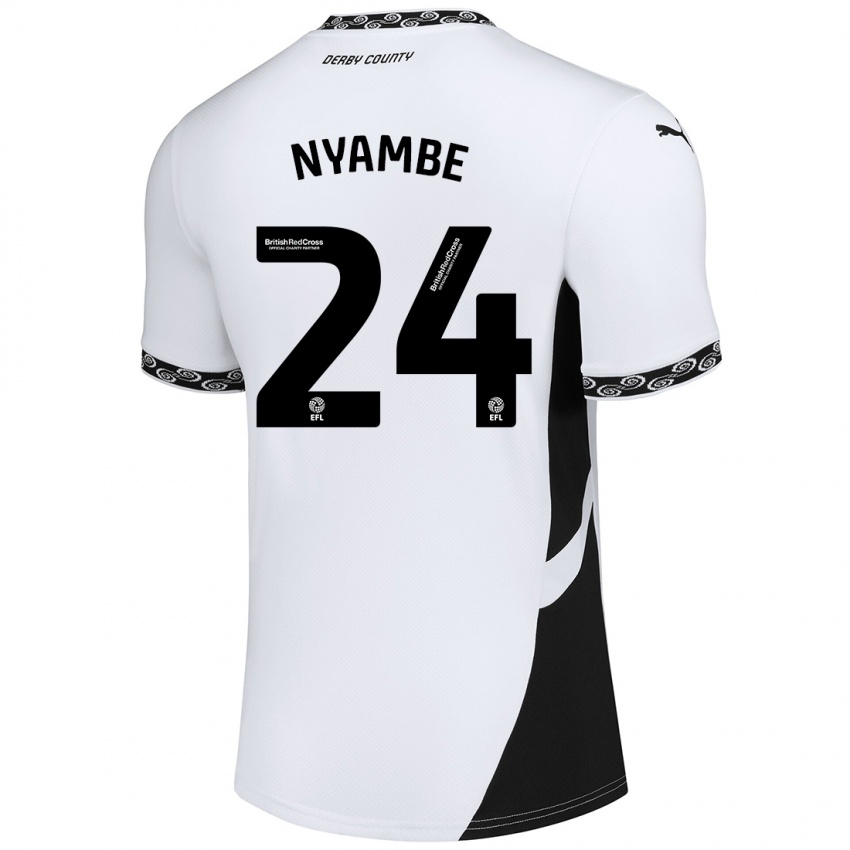 Hombre Camiseta Ryan Nyambe #24 Blanco Negro 1ª Equipación 2024/25 La Camisa Chile