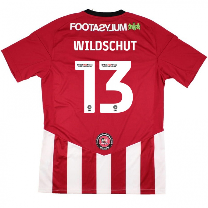 Hombre Camiseta Yanic Wildschut #13 Rojo Blanco 1ª Equipación 2024/25 La Camisa Chile