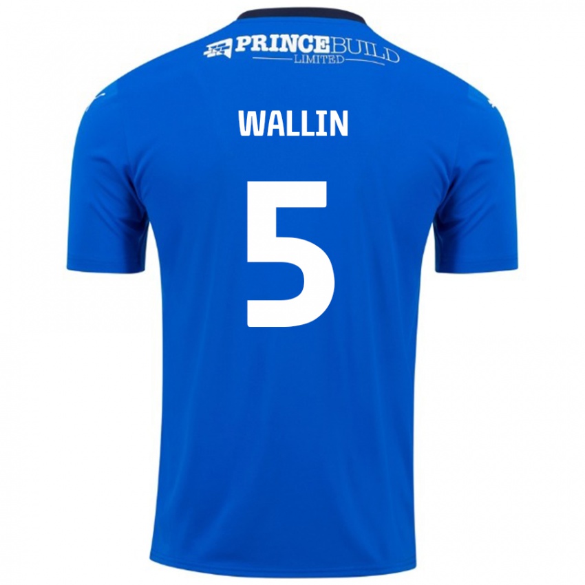 Hombre Camiseta Oscar Wallin #5 Azul Blanco 1ª Equipación 2024/25 La Camisa Chile