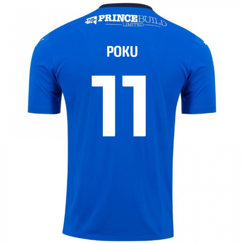 Hombre Camiseta Kwame Poku #11 Azul Blanco 1ª Equipación 2024/25 La Camisa Chile